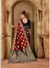 Dazzling Banarasi Silk Weaving Maroon And Black Traditional Saree